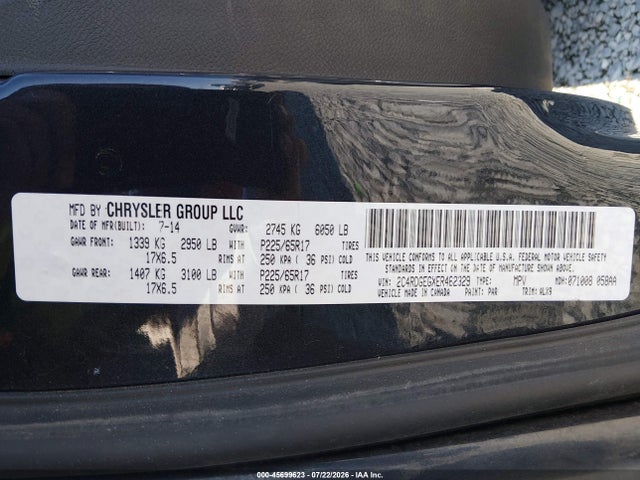 Продажа на аукционе авто 2014 Dodge Grand Caravan R/t, vin: 2C4RDGEGXER462329, номер лота: 45699623