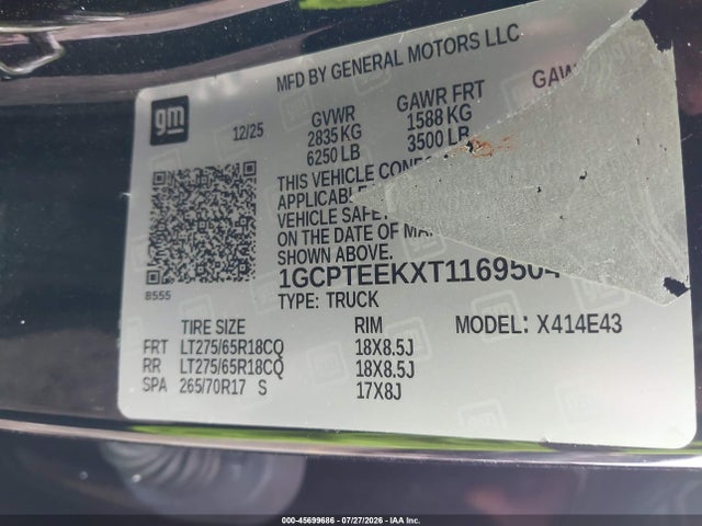 Aukcja sprzedaży 2026 Chevrolet Colorado Trail Boss, 4wd, vin: 1GCPTEEKXT1169504, numer aukcji: 45699686