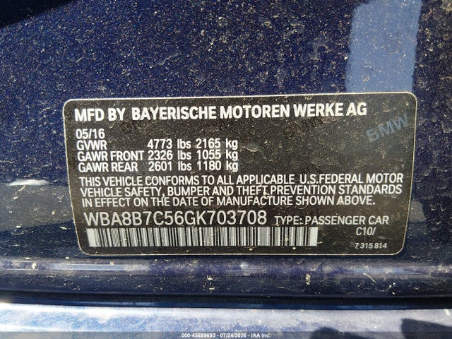 Aukcja sprzedaży 2016 Bmw 340i Xdrive, vin: WBA8B7C56GK703708, numer aukcji: 45699693