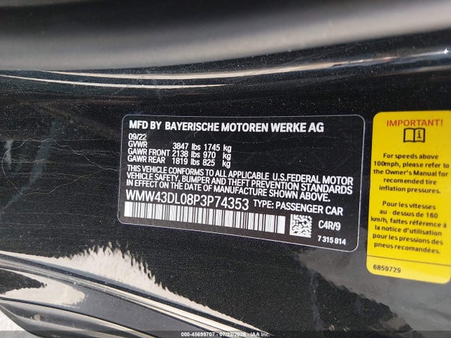 Продаж на аукціоні авто 2023 Mini Convertible Cooper S, vin: WMW43DL08P3P74353, номер лоту: 45699707