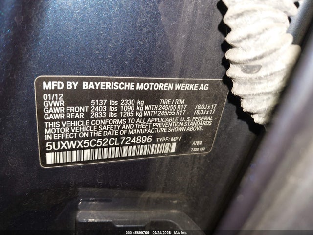 2012 Bmw X3 Xdrive28i მანქანა იყიდება აუქციონზე, vin: 5UXWX5C52CL724896, აუქციონის ნომერი: 45699709