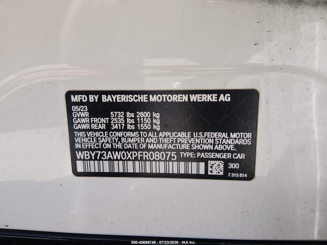 2023 Bmw I4 Edrive40 მანქანა იყიდება აუქციონზე, vin: WBY73AW0XPFR08075, აუქციონის ნომერი: 45699749