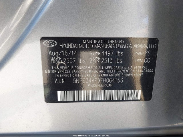 Hyundai Sonata Sport 2015 5NPE34AF9FH064153 Image 9