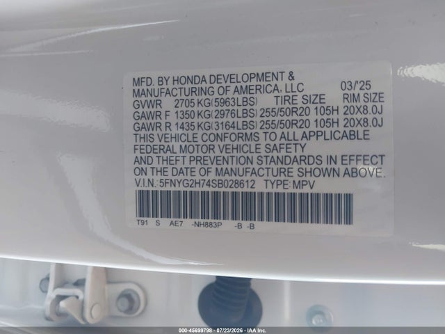 Honda Pilot Touring 2025 5FNYG2H74SB028612 Image 9