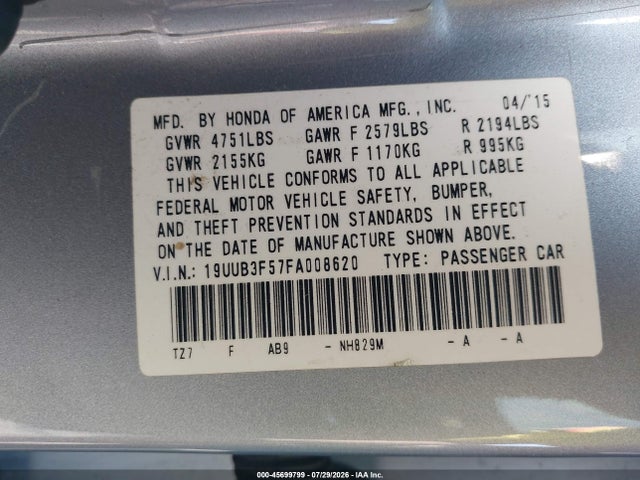 2015 Acura Tlx V6 Tech მანქანა იყიდება აუქციონზე, vin: 19UUB3F57FA008620, აუქციონის ნომერი: 45699799