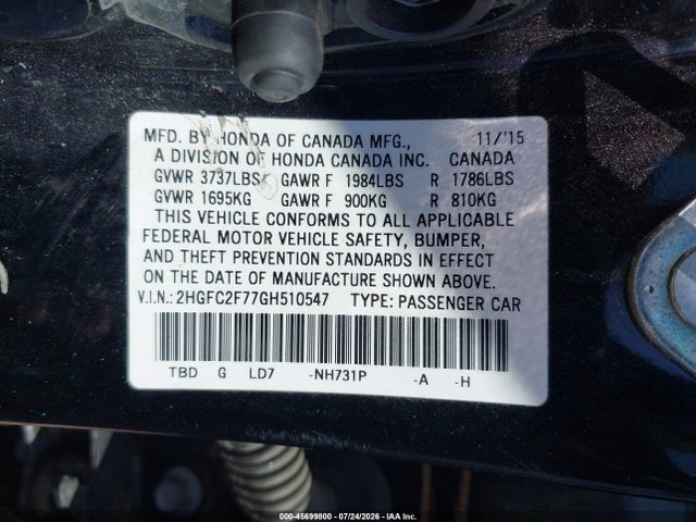 2HGFC2F77GH510547 Honda CIVIC EX