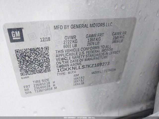 Продаж на аукціоні авто 2019 Gmc Acadia Sle-2, vin: 1GKKNLLS7KZ189273, номер лоту: 45699807