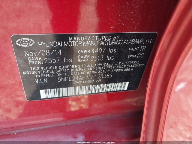 Продажа на аукционе авто 2015 Hyundai Sonata Se, vin: 5NPE24AF4FH128389, номер лота: 45699853