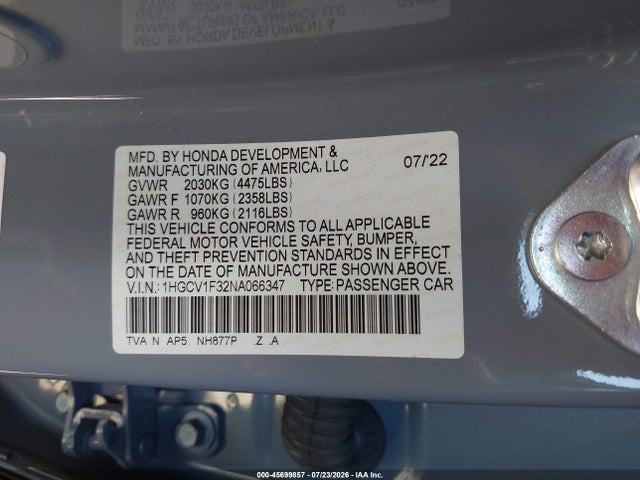 1HGCV1F32NA066347 Honda Accord Sport