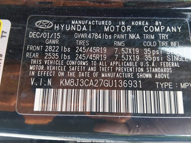 Aukcja sprzedaży 2016 Hyundai Tucson Limited, vin: KM8J3CA27GU136931, numer aukcji: 45699906