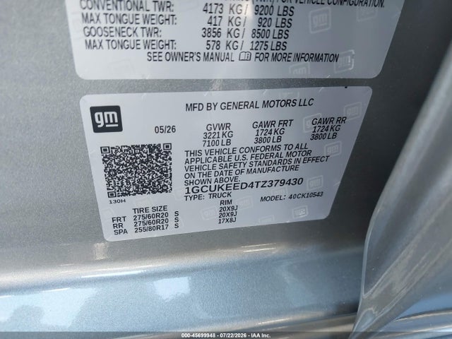 1GCUKEED4TZ379430 Chevrolet Silverado 1500 4wd Short Bed Rst