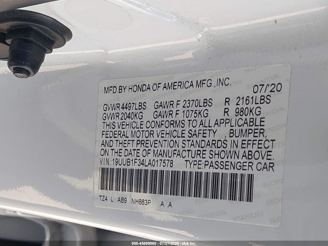 Продажа на аукционе авто 2020 Acura Tlx Standard, vin: 19UUB1F34LA017578, номер лота: 45699960
