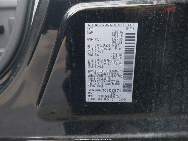 Aukcja sprzedaży 2014 Infiniti Qx60, vin: 5N1AL0MN2EC508974, numer aukcji: 45699994