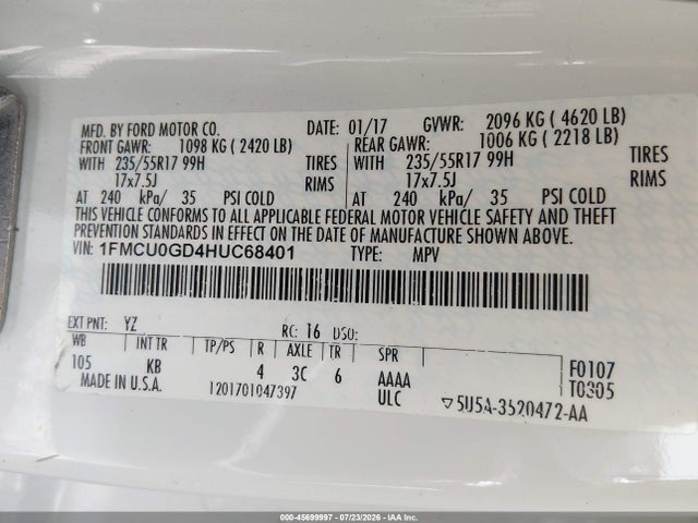Ford ESCAPE SE 2017 1FMCU0GD4HUC68401 Image 9
