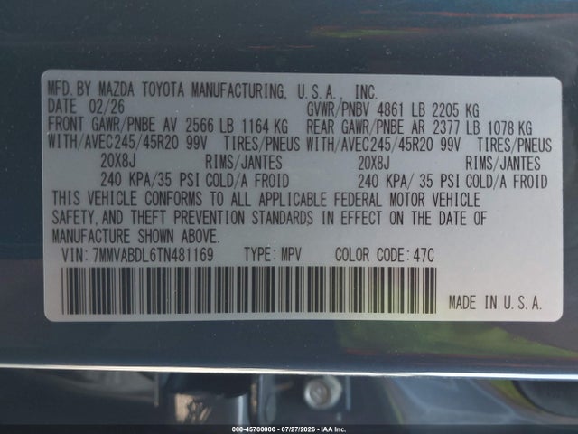 45700000 :رقم المزاد ، 7MMVABDL6TN481169 vin ، 2026 Mazda Cx-50 2.5 S Premium مزاد بيع