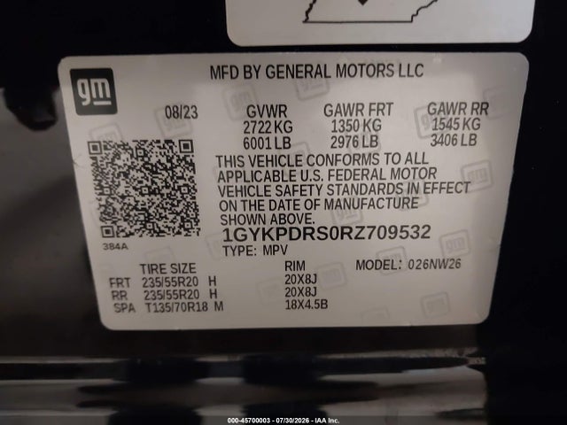 45700003 :رقم المزاد ، 1GYKPDRS0RZ709532 vin ، 2024 Cadillac Xt6 Awd Premium Luxury مزاد بيع
