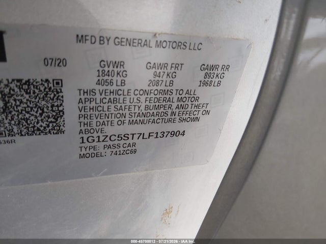1G1ZC5ST7LF137904 Chevrolet Malibu Fwd 1fl