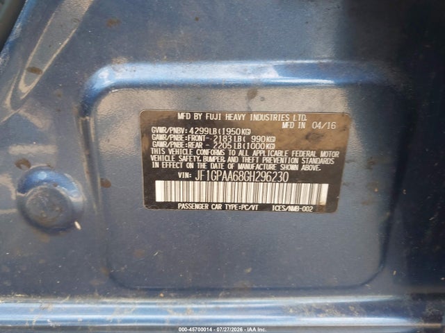 Subaru Impreza 2.0i 2016 JF1GPAA68GH296230 Image 9