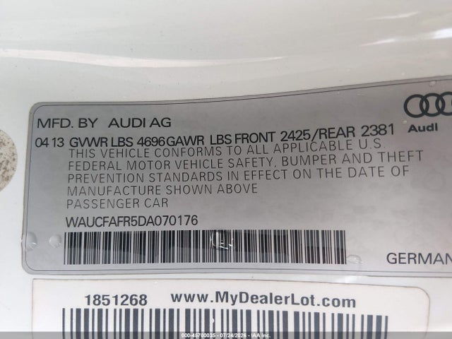 Продаж на аукціоні авто 2013 Audi A5 2.0t Premium, vin: WAUCFAFR5DA070176, номер лоту: 45700035