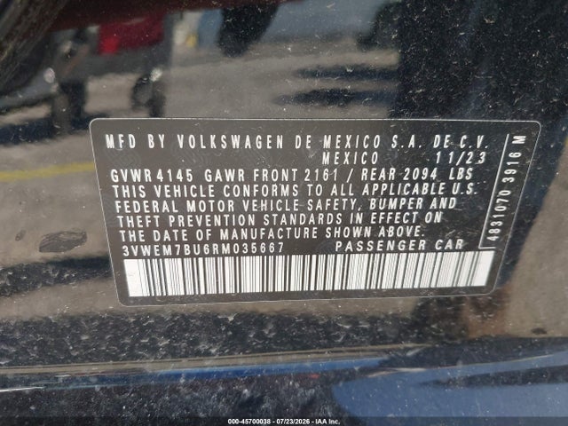45700038 :رقم المزاد ، 3VWEM7BU6RM035667 vin ، 2024 Volkswagen Jetta 1.5t Se مزاد بيع
