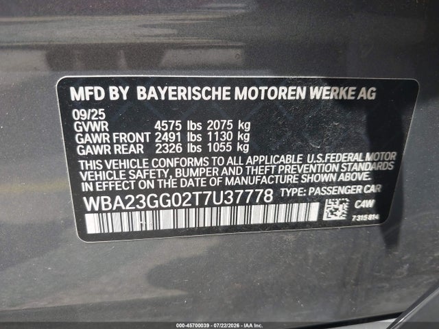 45700039 :رقم المزاد ، WBA23GG02T7U37778 vin ، 2026 Bmw 228 Gran Coupe Xdrive مزاد بيع