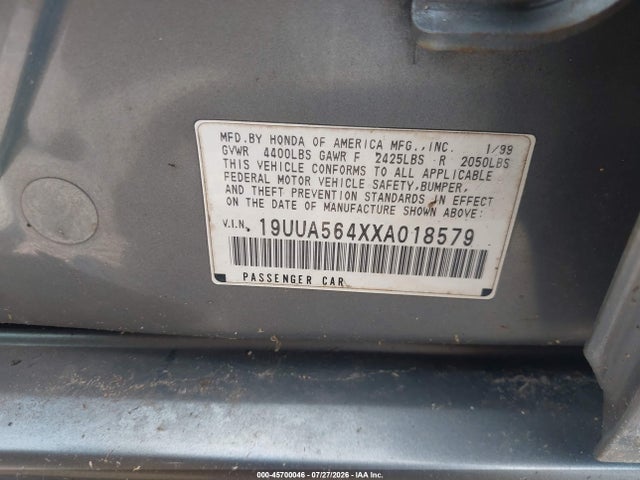 45700046 :رقم المزاد ، 19UUA564XXA018579 vin ، 1999 Acura Tl 3.2 مزاد بيع