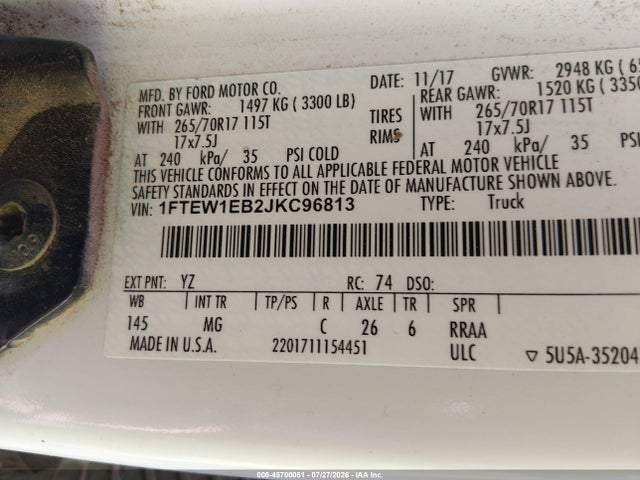 Ford F-150 Xlt 2018 1FTEW1EB2JKC96813 Image 9