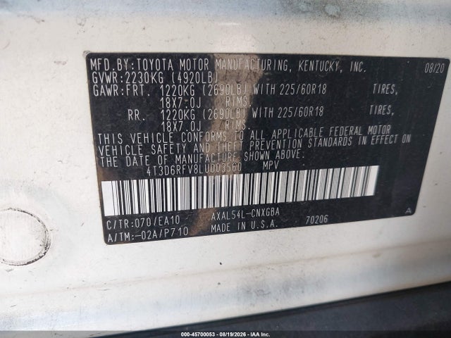 4T3D6RFV8LU003560 Toyota Rav4 Hybrid Limited