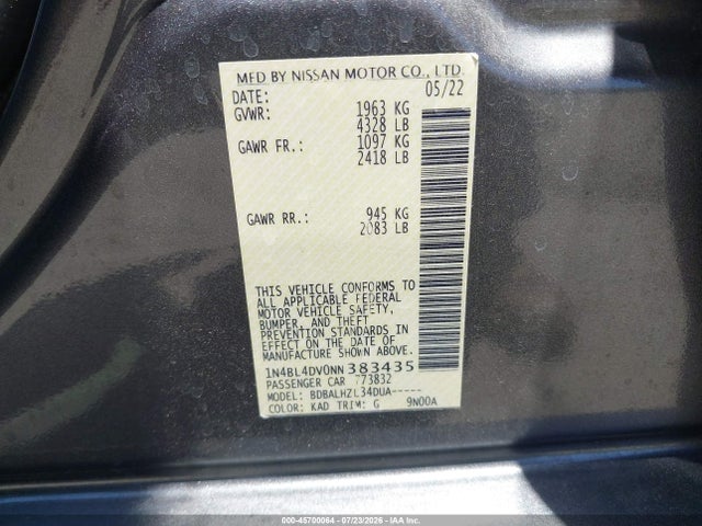 1N4BL4DV0NN383435 Nissan Altima Sv Fwd