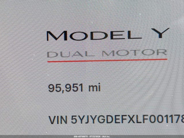 Aukcja sprzedaży 2020 Tesla Model Y Long Range Dual Motor All-wheel Drive/performance Dual Motor All-wheel Drive, vin: 5YJYGDEFXLF001178, numer aukcji: 45700070