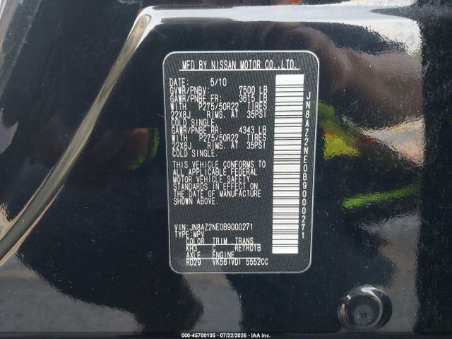 Продаж на аукціоні авто 2011 Infiniti Qx56, vin: JN8AZ2NE0B9000271, номер лоту: 45700105