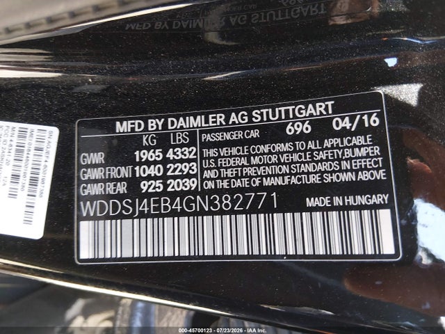 Aukcja sprzedaży 2016 Mercedes-benz Cla 250, vin: WDDSJ4EB4GN382771, numer aukcji: 45700123