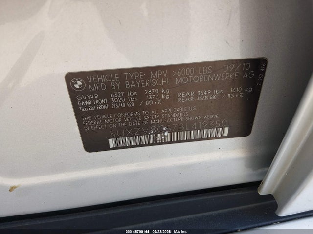 Aukcja sprzedaży 2011 Bmw X5 Xdrive50i, vin: 5UXZV8C57BL419350, numer aukcji: 45700144