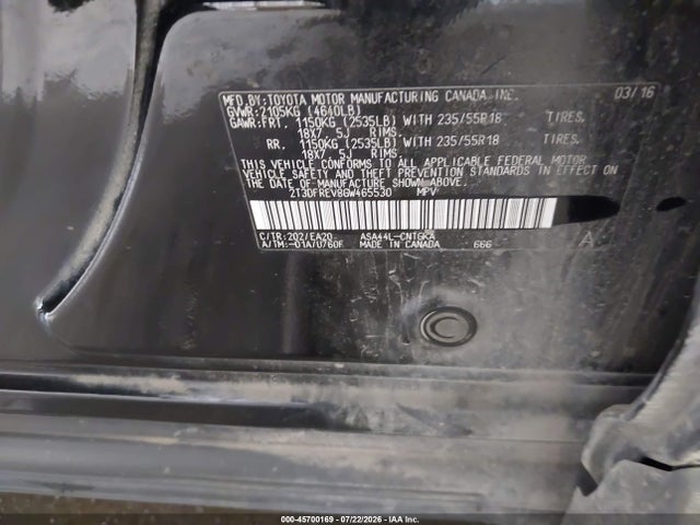 Aukcja sprzedaży 2016 Toyota Rav4 Limited, vin: 2T3DFREV8GW465530, numer aukcji: 45700169