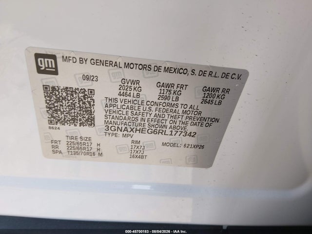 Auction sale of the 2024 Chevrolet Equinox Fwd Ls, vin: 3GNAXHEG6RL177342, lot number: 45700183