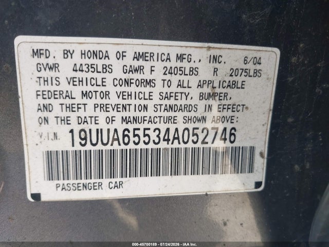 45700189 :رقم المزاد ، 19UUA65534A052746 vin ، 2004 Acura Tl مزاد بيع