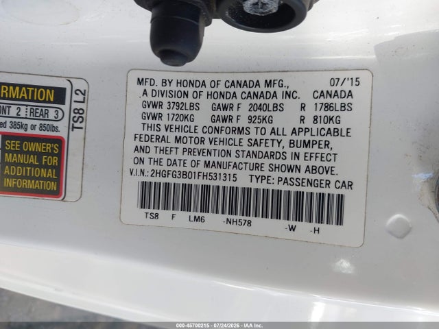 2HGFG3B01FH531315 Honda Civic Ex-l