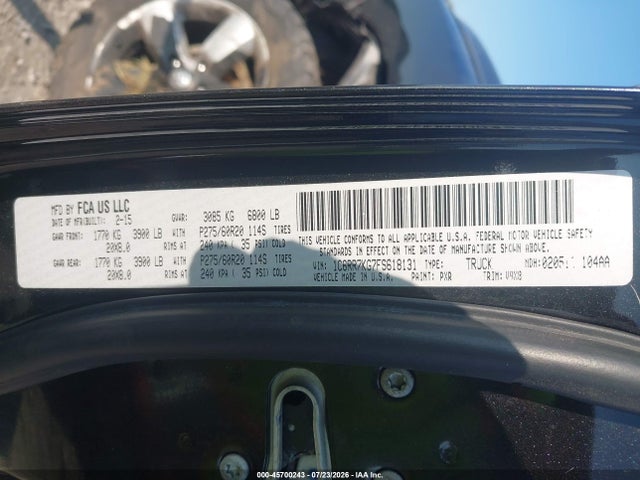 2015 Ram 1500 Express მანქანა იყიდება აუქციონზე, vin: 1C6RR7KG7FS618131, აუქციონის ნომერი: 45700243