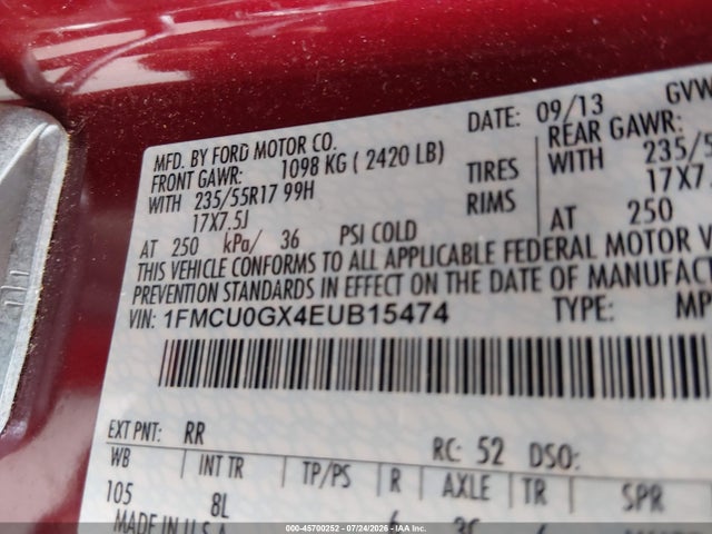 Aukcja sprzedaży 2014 Ford Escape Se, vin: 1FMCU0GX4EUB15474, numer aukcji: 45700252