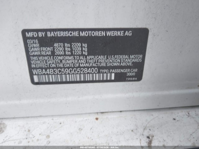 Aukcja sprzedaży 2016 Bmw 435i Gran Coupe Xdrive, vin: WBA4B3C59GG528400, numer aukcji: 45700265