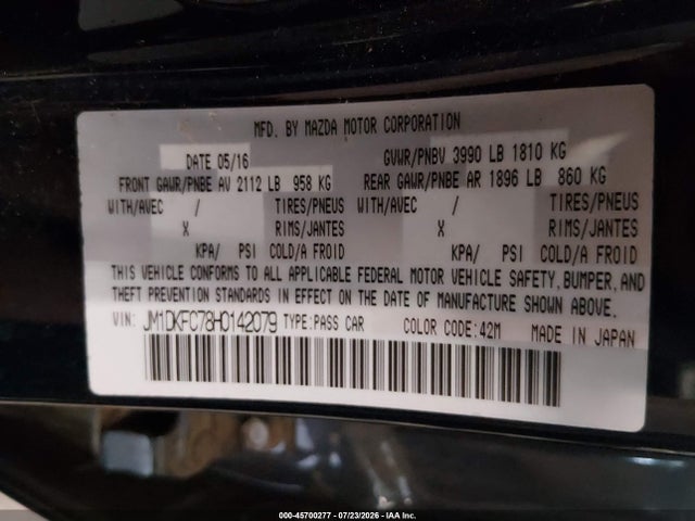 Продаж на аукціоні авто 2017 Mazda Cx-3 Touring, vin: JM1DKFC78H0142079, номер лоту: 45700277