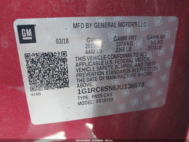 Chevrolet VOLT LT 2018 1G1RC6S58JU136678 Image 9