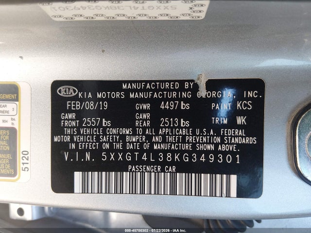KIA Optima Lx 2019 5XXGT4L38KG349301 Image 9