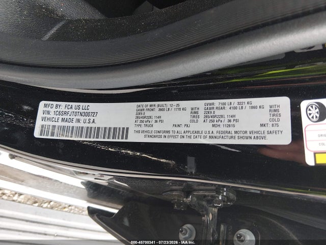 Продаж на аукціоні авто 2026 Ram 1500 Laramie  4x4 5'7 Box, vin: 1C6SRFJT0TN300727, номер лоту: 45700341