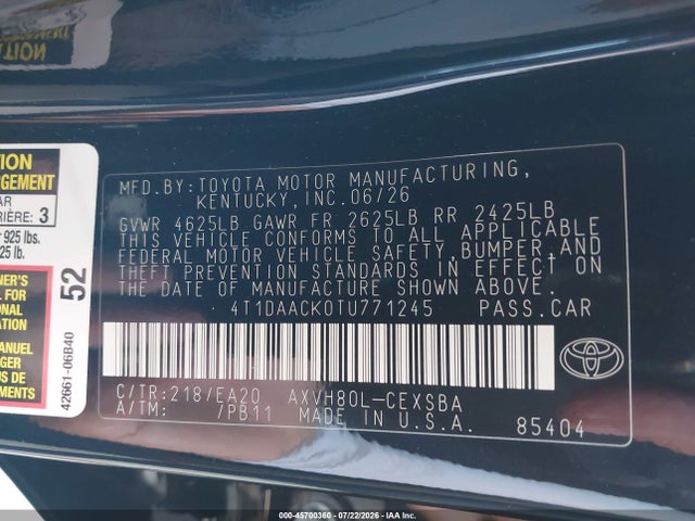 4T1DAACK0TU771245 Toyota CAMRY SE