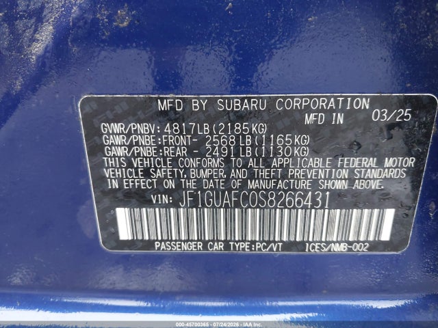2025 Subaru Impreza Sport 5-door მანქანა იყიდება აუქციონზე, vin: JF1GUAFC0S8266431, აუქციონის ნომერი: 45700365