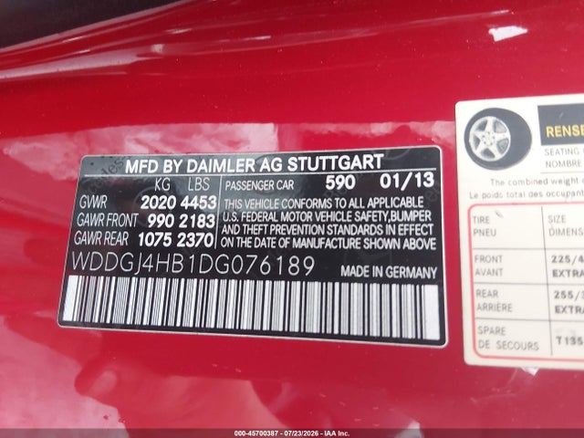 2013 Mercedes-benz C 250 მანქანა იყიდება აუქციონზე, vin: WDDGJ4HB1DG076189, აუქციონის ნომერი: 45700387