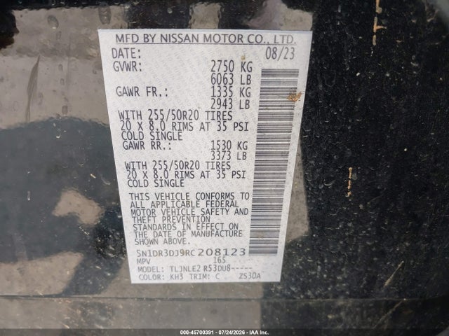 Продажа на аукционе авто 2024 Nissan Pathfinder Platinum 4wd, vin: 5N1DR3DJ9RC208123, номер лота: 45700391