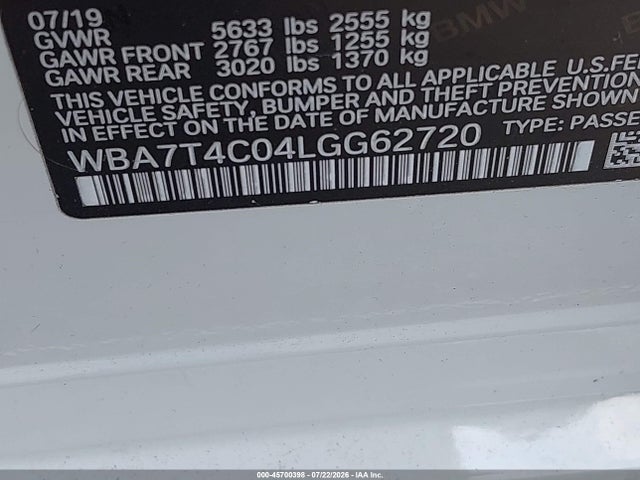Продажа на аукционе авто 2020 Bmw 740i Xdrive, vin: WBA7T4C04LGG62720, номер лота: 45700398