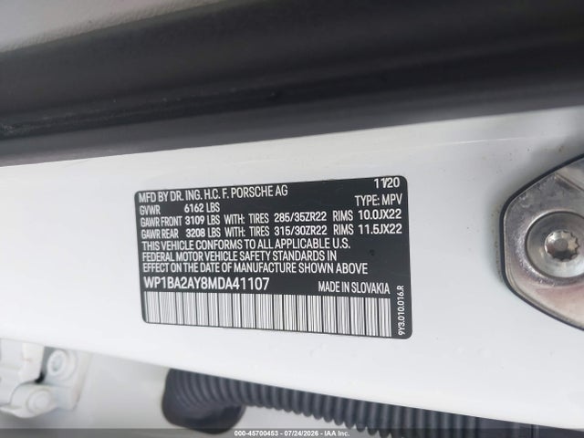 Aukcja sprzedaży 2021 Porsche Cayenne Coupe, vin: WP1BA2AY8MDA41107, numer aukcji: 45700453